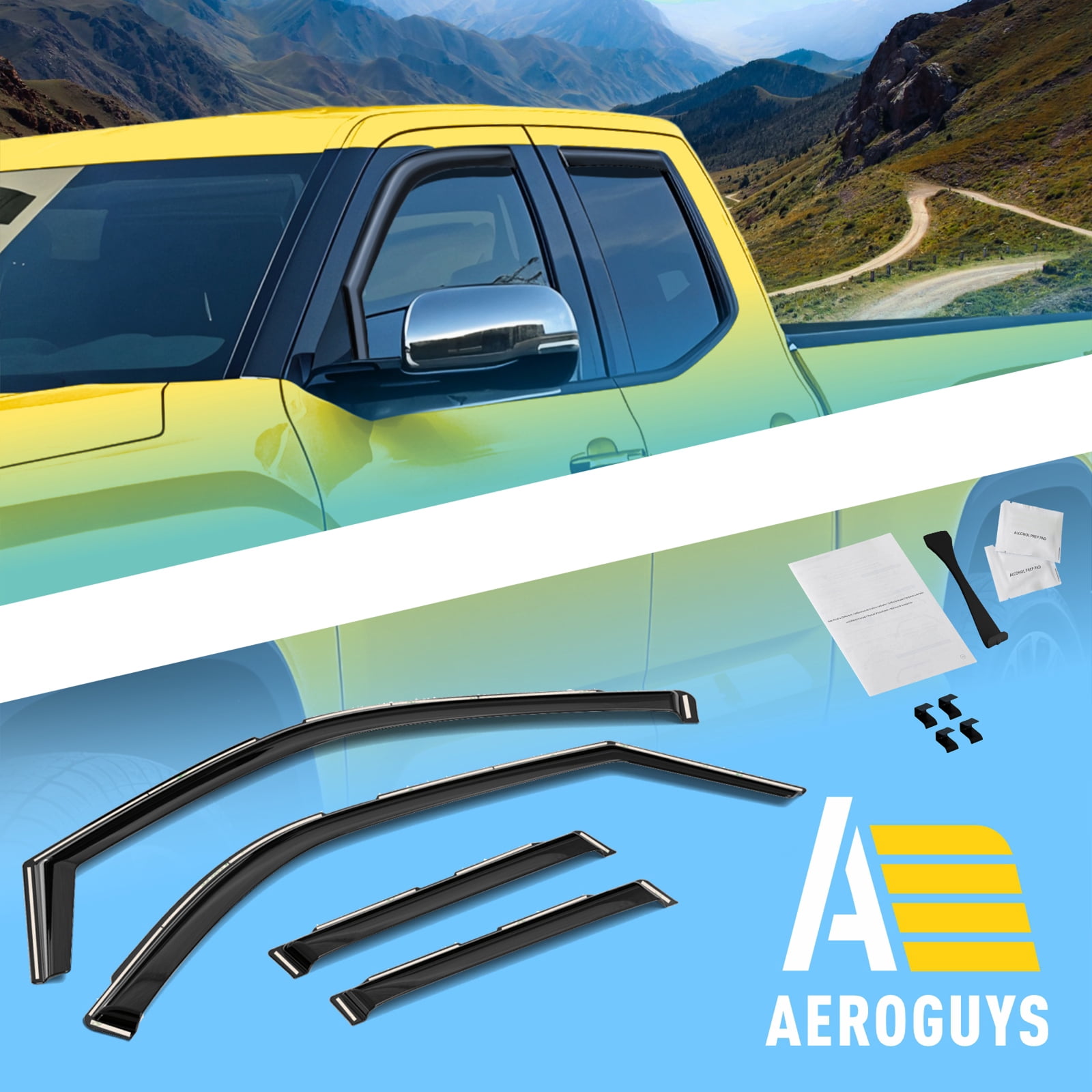 AEROGUYS In-Channel Window Deflectors Extra Durable Window Visors Rain Guards Fit for Toyota Tundra 2022-2025 Double Cab, Sun Visors, Wind Vent Visors, Car Accessories - 4pcs. AG0272
