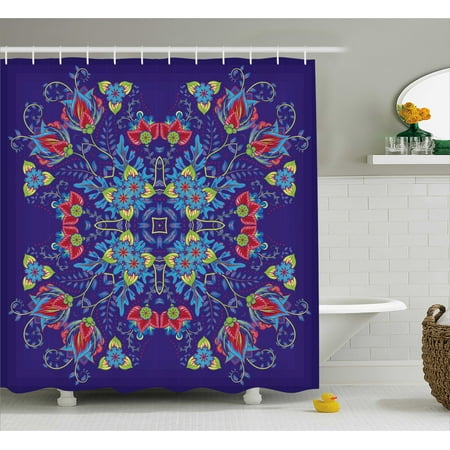 Batik Shower Curtain Bohemian Malaysian Floral Bouquet Corsage