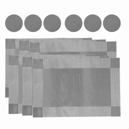 

12PCS Placemats PVC Vinyl Placemats Heat Resistant Non-Slip Woven Washable for Kitchen Dining Table 45x30cm(Silver-Gray)
