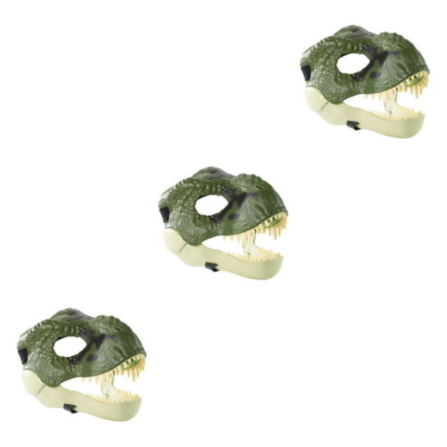 stanreset Fun Cartoon Dinosaur Mask Costume Accessory for Kids Festivals and Birthdays Open Mouth Green 3Set