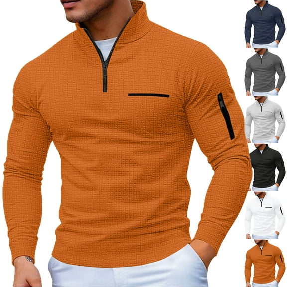 RYDCOT Mens Slim Fit Half Zip Stand up Neck Top Casual Long Sleeve and Turtleneck Plaid Top White