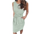 thumbnail image 2 of Robe Aguichant Femme Décontractée Été Col Rond Robes Rayées Imprimées Robe avec Poche Sans Manches Robe à Manches Courtes en Liquidation, 2 of 6