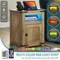 thumbnail image 3 of Uforic Wood Nightstand with Charging Station & LED Lights, End Table with Doors & Shelves, Oak, 3 of 8