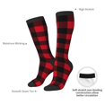 thumbnail image 4 of Knee High Socks for Women Men Athletic - Red Black Twill Stripe Plaid Thigh-High Black Sole Comfort Breathable Long Socks for Casual Travel Running, 4 of 7
