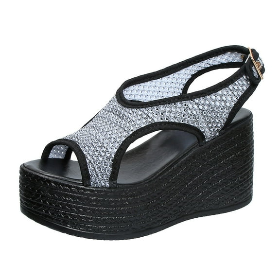 Mostsola Women's Fashion Sandals Peep Toe Textured Mesh Platform Wedge Slingback Walking Shoes