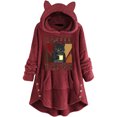 thumbnail image 1 of Sudadera con capucha y chaqueta de felpa esponjosa para mujer, abrigo de talla grande, sudadera de manga larga con estampado de gato en color negro y café, sudadera con capucha y forro, 1 of 4