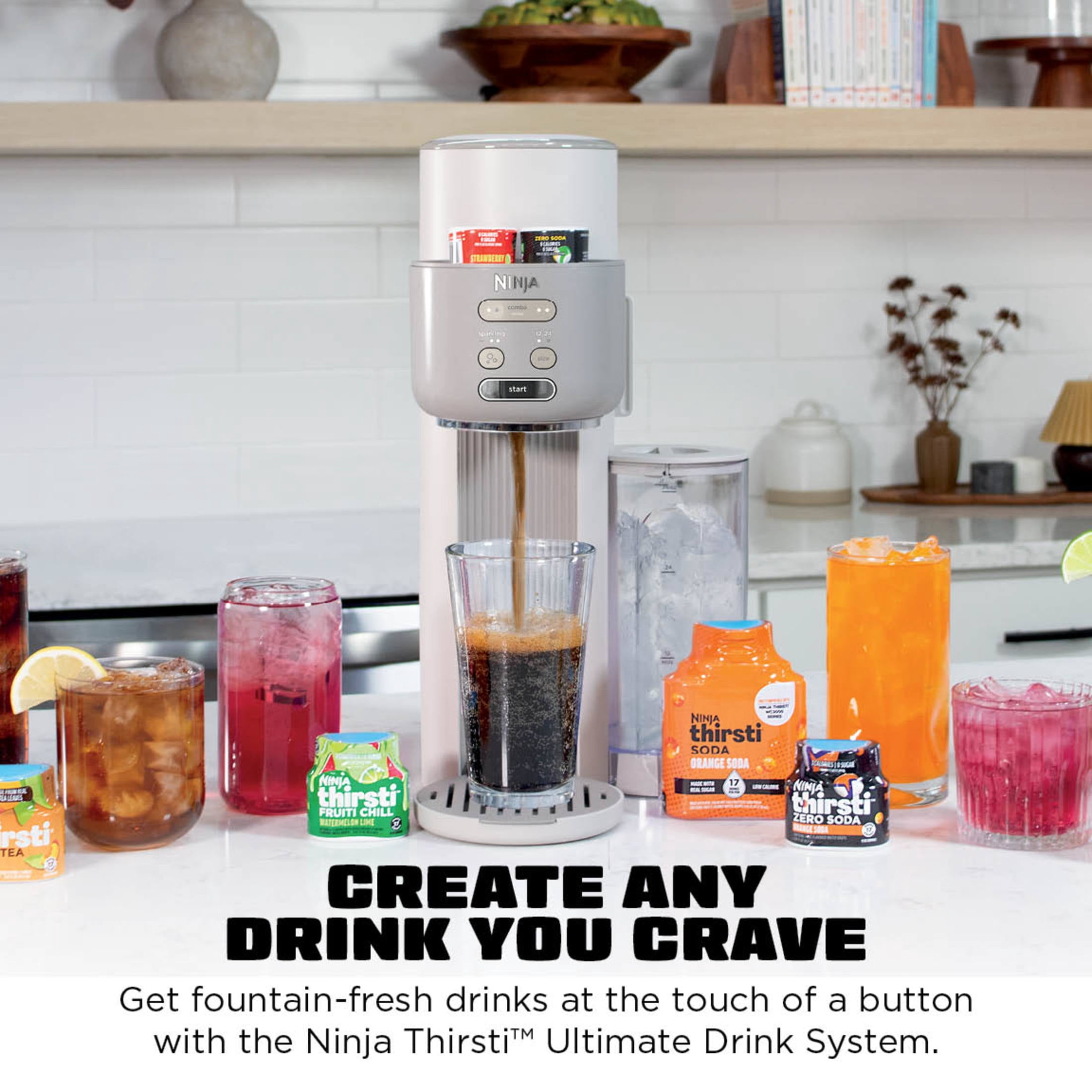 Ninja Thirsti Ultimate Drink System, Sparkling or Still, 36-oz Removeable Temperature Sensitive Water Reservoir, WC3000SD1 Sand