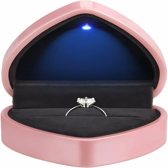 LAMIRO Heart Shaped Ring Gift Box with LED Light, Velvet Earrings Jewelry Case with Light, Jewelry Display Box for Wedding, Engagement, Proposal, Birthday and Anniversary (Pink)