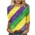 thumbnail image 2 of Cadancy Mardi Gras Womens Shirt Holiday 3/4 Sleeve Pullover Crewneck Tunic Tops Carnival Mask Print Funny Rave Party Blouse Loose Trendy Casual Outfits, 2 of 5