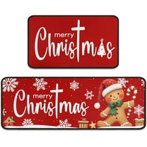 Gingerbread Candy Merry Christmas Kitchen Mats Set of 2, Welcome Winter Home Xmas Decor Low-Profile Kitchen Rugs for Floor, Christmas Decorations for Home Gingerbread Decor 17"X47" 17"X30"