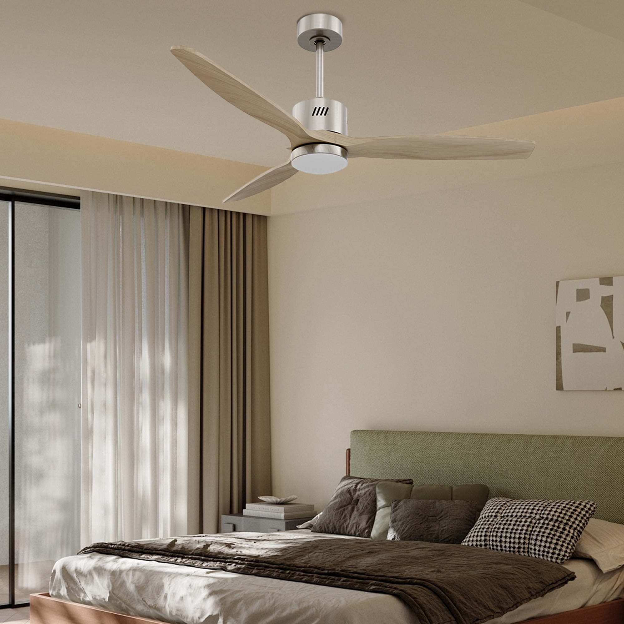 Taimei Glio 52 in. Nickel Light Oak Downrod Standard Ceiling Fan with LED with Remote Included DC Motor