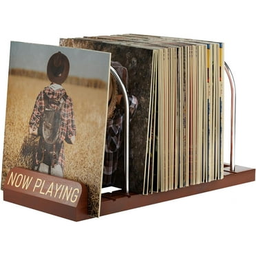Now Playing Vinyl Record Stand, 50 LP Vinyl Record Storage with Non-slip Grooves, Wood Now Spinning Vinyl Record Holder for Albums Rack Organizer Record Display, Gift Package