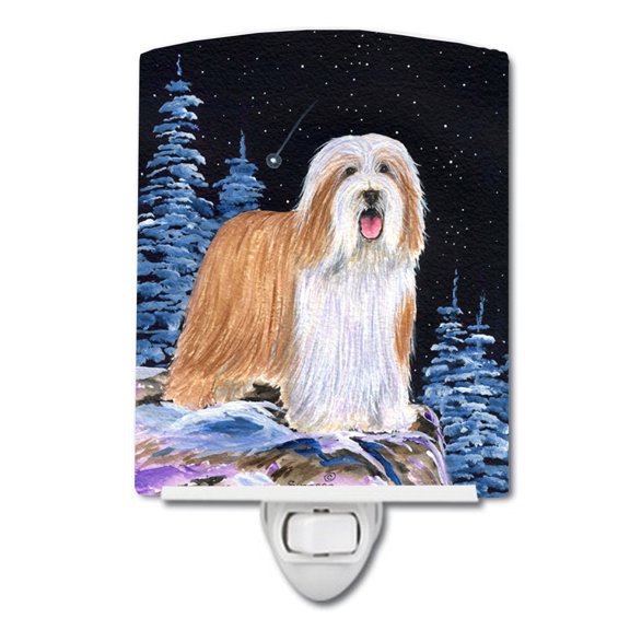 Starry Night Bearded Collie Ceramic Night Light