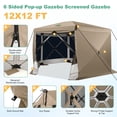 thumbnail image 6 of COBIZI 12x12 Pop-up Gazebo Screen Canopy with 5 Sidewalls and Mosquito Nettings for Camping, Tent Instant Screened House with Carrying Bag and Ground Stakes, Khaki(Upgraded), 6 of 9