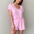 thumbnail image 4 of Mujer Pantalones Cortos De Manga Corta Pijamas Color Puro Cuello En V Top Pantalones Cortos Casuales Sueltos Conjunto De Ropa De Dormir para Mujer Rosa S, 4 of 6