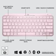 Logitech MX Keys Mini Minimalist Wireless Illuminated Keyboard, Compact, Bluetooth, Backlit, USB-C, Compatible with Apple macOS, iOS, Windows, Linux, Android, Metal Build - Rose