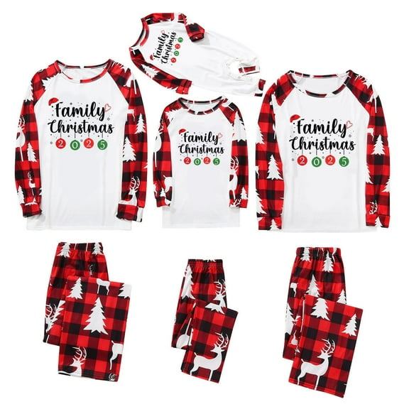 Gkeoshab Pajamas for Women Set Matching Family Pajamas Sets Christmas PJ's 26 Letter Print Top and Plaid Bottom Sleepwear Jammies with Pockets