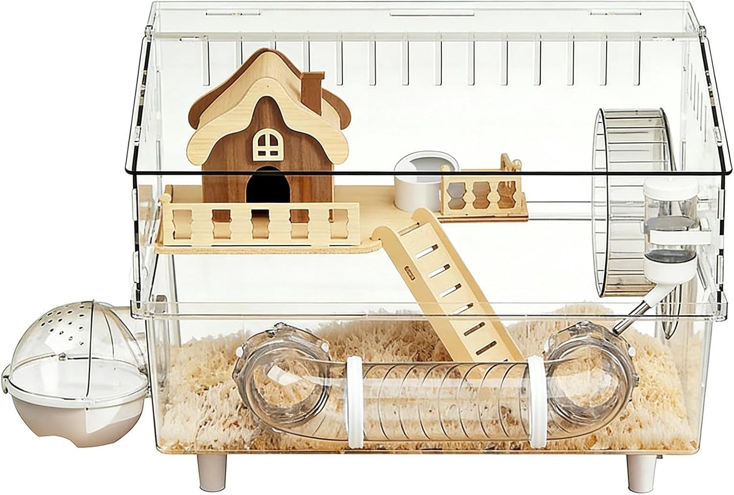 Double Layer Clear Acrylic Hamster Cage, Ventilated, Transparent, for Small Pets