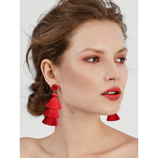 Pendientes de borla en capas de colores Pendientes colgantes de borla en niveles bohemios Sincero Hogar