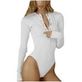thumbnail image 2 of Idoravan Bodysuits for Women Long Sleeve,Women's Long Sleeved Versatile Solid Color Fashion Tight Fitting Cutout Jumpsuit White M, 2 of 9