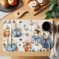 thumbnail image 2 of Fall Blue Pumpkin Placemats Set of 4, Thanksgiving Autumn Daisy Beige Vintage Washable Wipeable Table Mats for Dining Tables, Indoor Outdoor Kitchen Place Mats for Holiday Party Table Decor, 2 of 9