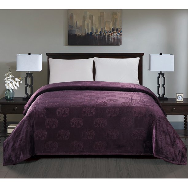 SimpleElegance Elephant Embossed Queen Size Plush Blanket (90" x 90