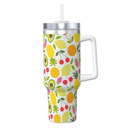 

Susaid Avocado And Pineapple Print Indoor Outdoor Straw Lid 40oz Ice Bully With Handle Stainless Steel Cup for Home Office and Car