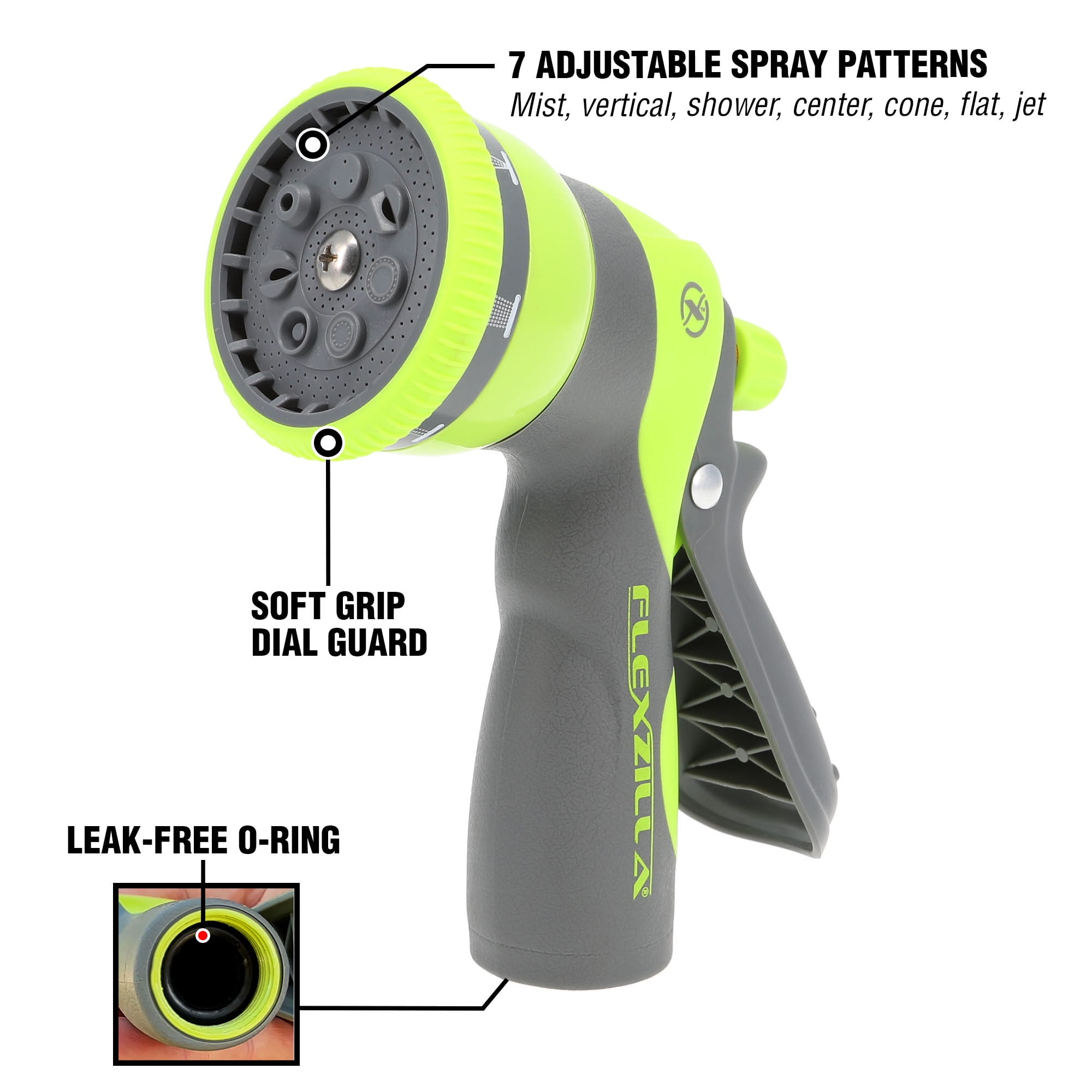 Flexzilla® Garden Hose Nozzle - 7-Pattern Adjustable Pistol Grip, ZillaGreen™