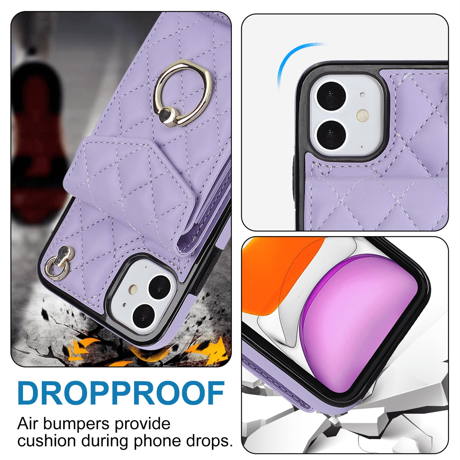 Asuwish Wallet RFID Blocking PU Leather Cell Phone Case with Tempered Glass Screen Protector, Wrist Strap for iPhone 11, Purple