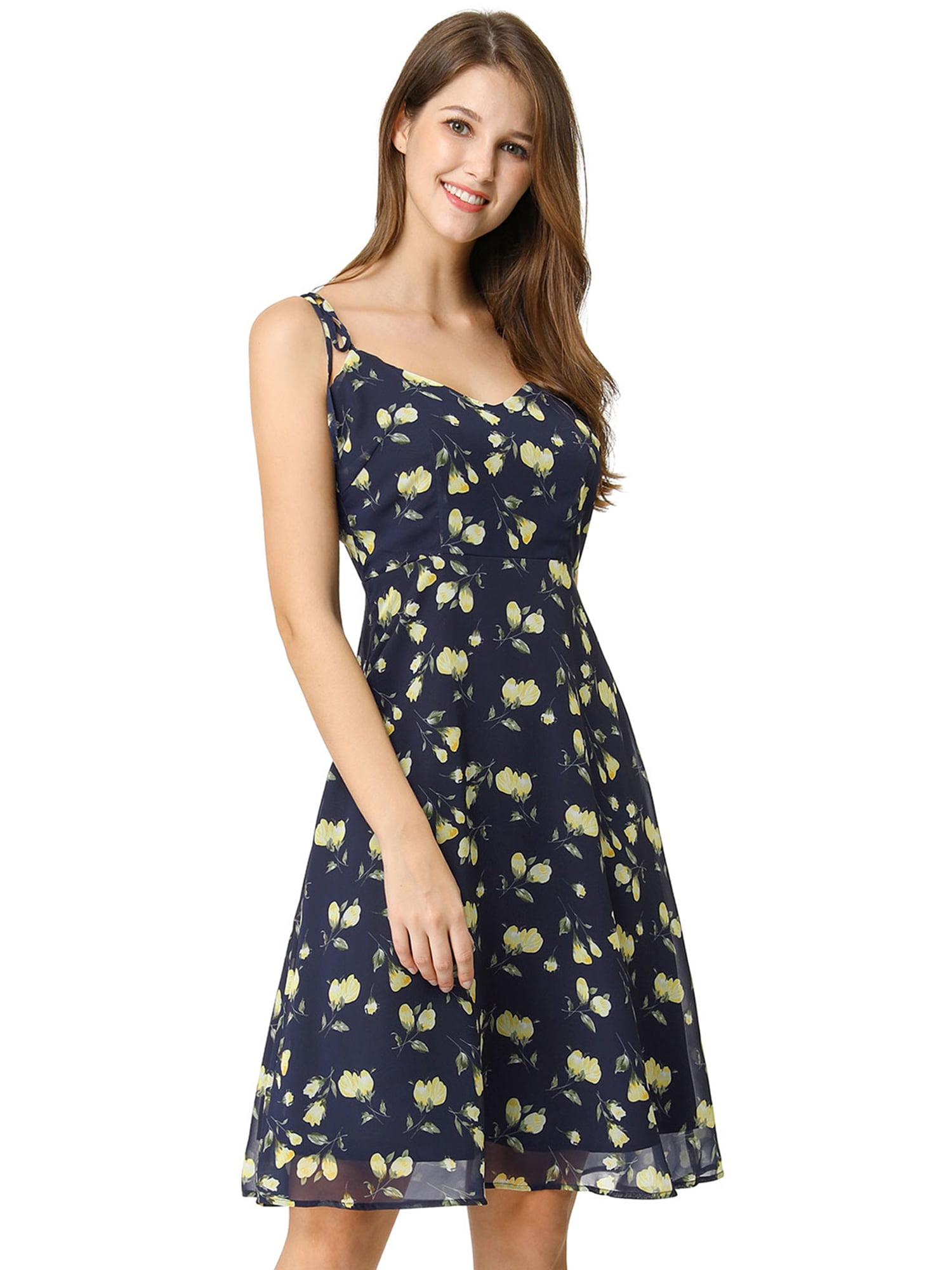 DARING DIVA Spaghetti Strap Summer Floral Print Midi Dress XS Blue