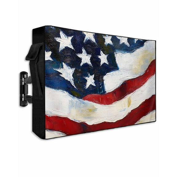 Vintage Flag Outdoor TV Cover 40 to 43 Inch Weatherproof, Abstract Independence Day Oil Painting 600D Oxford TV Covers with Waterproof Zipper, Outside Flat TV Screen Protector Size 40"Wx25"Hx4.5"D