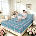 thumbnail image 3 of Manfei Geometric Check King Sheets,Modern Checkered Bedding,Pink Green,4-Piece,1 Flat Sheet,1 Fitted Sheet and 2 Pillowcases, 3 of 6