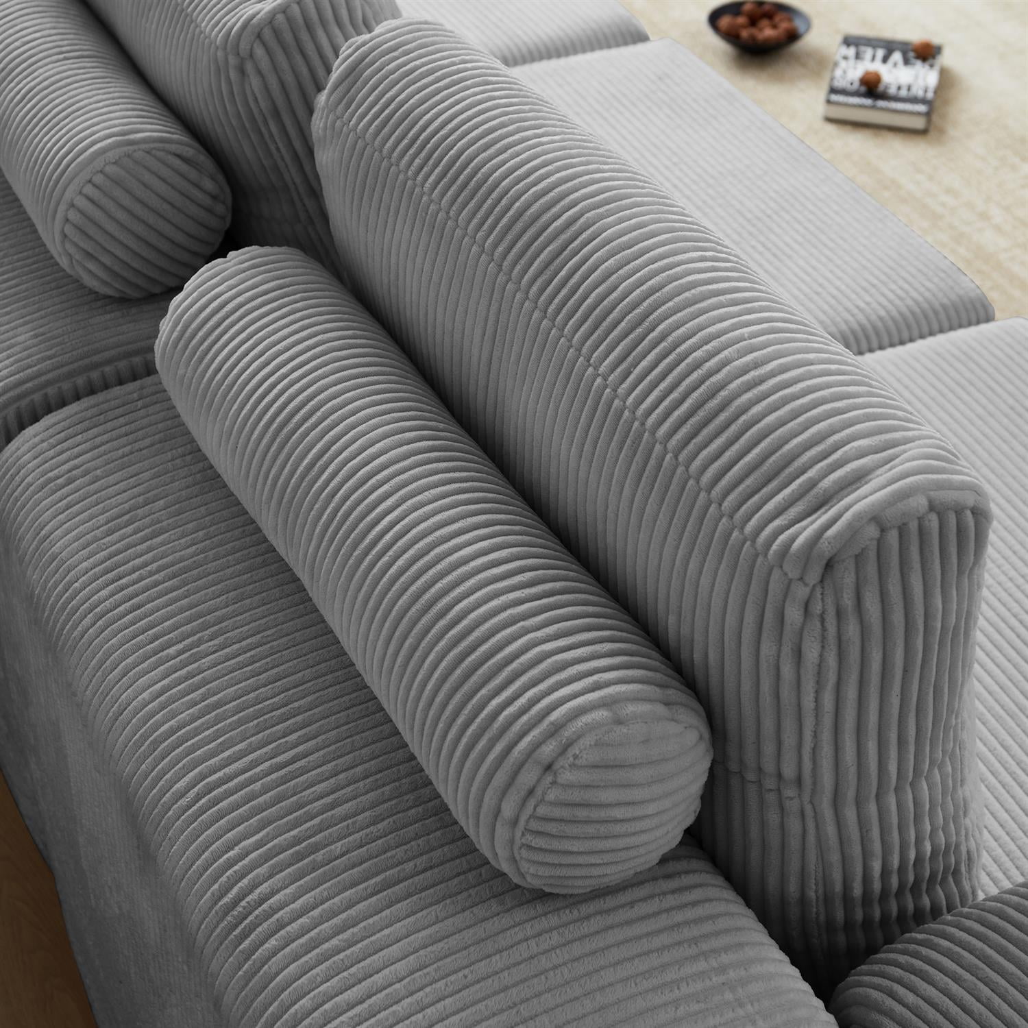 Demi Bonn108" Modular Cloud Sectional Sofa, 3-Seater Corduroy Convertible Sofa Bed, Comfortable Modern Lounge Couch for Living Room Furniture, Gray