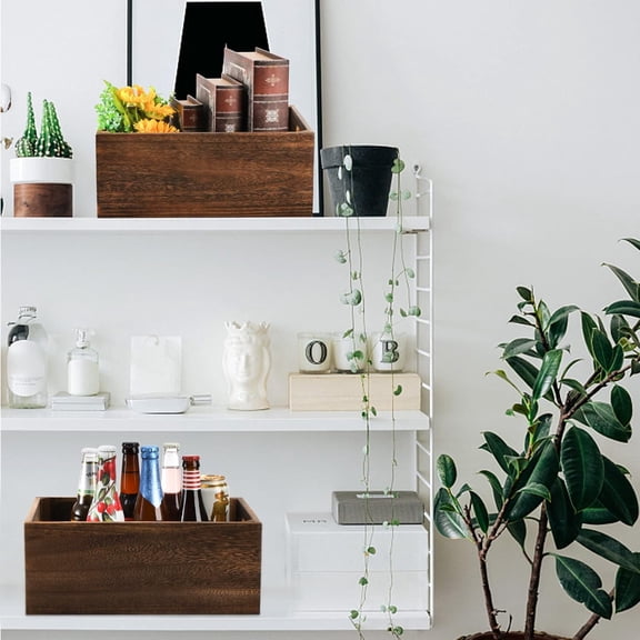 Set of 3 Wood Nesting Storage Crates with Handles, Decorative Farmhouse Wooden Crates Storage Containers Rustic Handmade Natural Solid Wood Basket