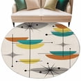 thumbnail image 2 of Boho Modern Round Rugs 8ft, Middle Century Teal Yellow Orange Geometric Non Slip Washable Rug Runner, Low Pile Indoor Floor Carpet Mat Bathroom Rugs for Living Room, Bedroom, Kids Room, 2 of 9