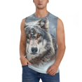 thumbnail image 2 of Lsque Majestic Snowy Wolf Print Men's Cotton Blend Sleeveless Muscle Shirts (S-3XL)- Moisture Wicking, Odor Protection, UPF 30+,X-Large, 2 of 8