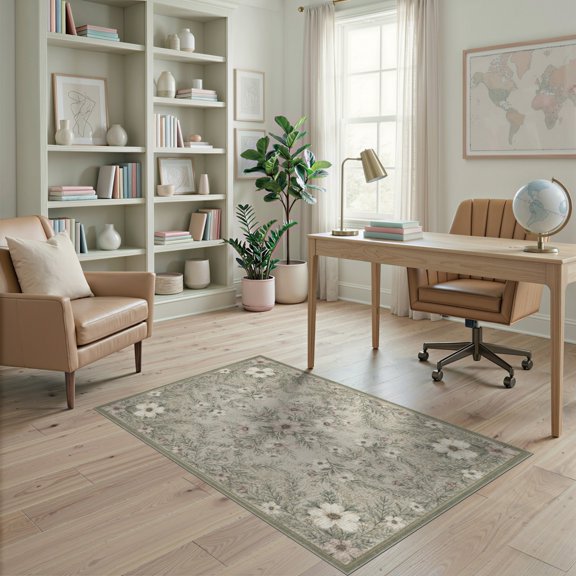 ODIKA Farmhouse Distressed Vintage Featuring Sage Motifs Hardwood Watercolor Pet Friendly & Kids Safe Play for Playroom, Bedroom, Reading Nook
