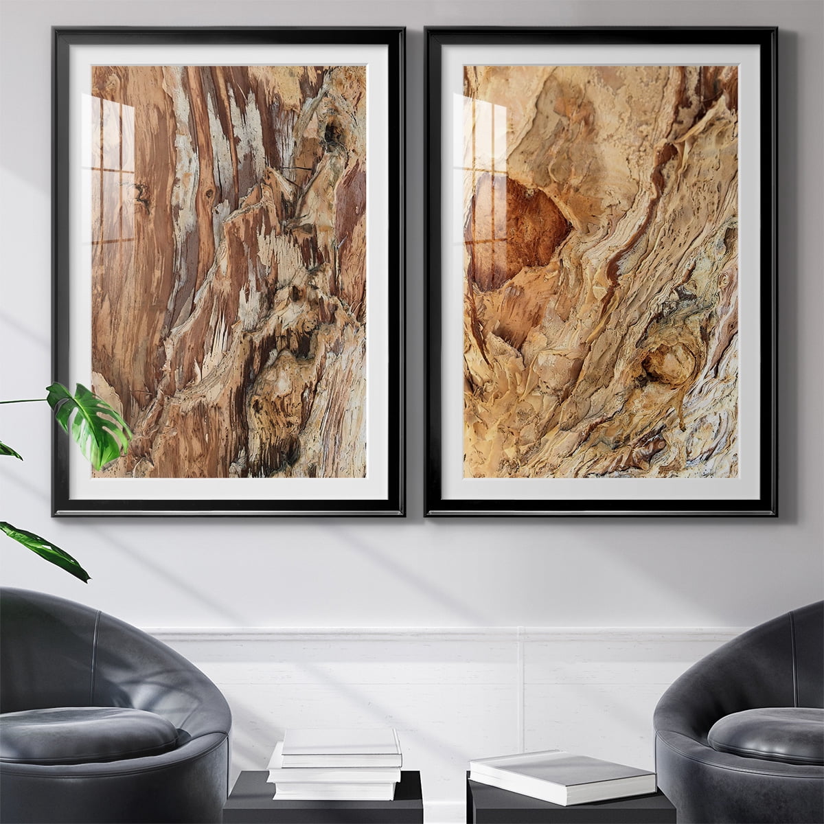 Wexford Home Tree Texture Triptych I Premium Framed Print, 22.5" x 30.5" - Ready to Hang, Black (Set of 2)