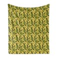 thumbnail image 1 of Tropical Soft Flannel Fleece Throw Blanket, Energetic Print of Exotic Leaves and Branches, Cozy Plush for Indoor and Outdoor Use, 50" x 70", Yellow Olive Green, by Ambesonne, 1 of 5