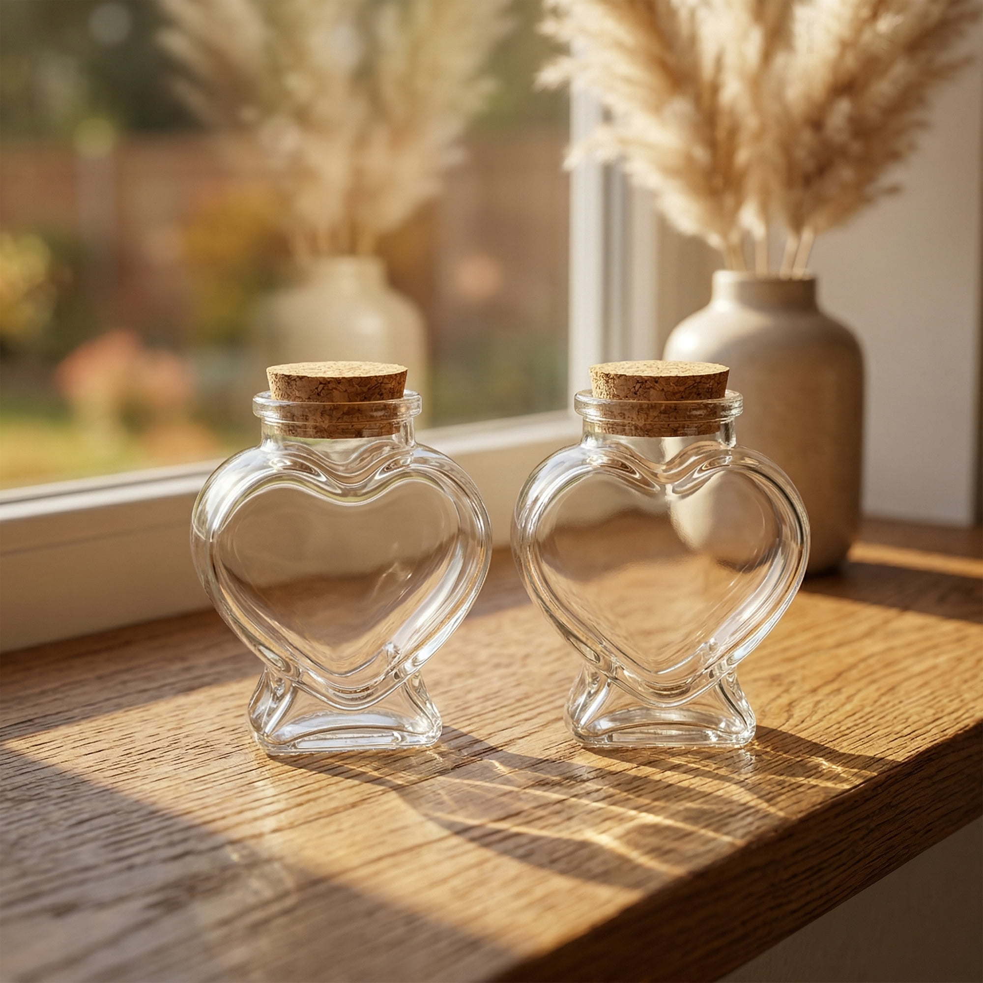 Unique Bargains 2pcs Glass Jars With Cork Stoppers Heart Shaped 2.4" x 2.4" x 3.1"