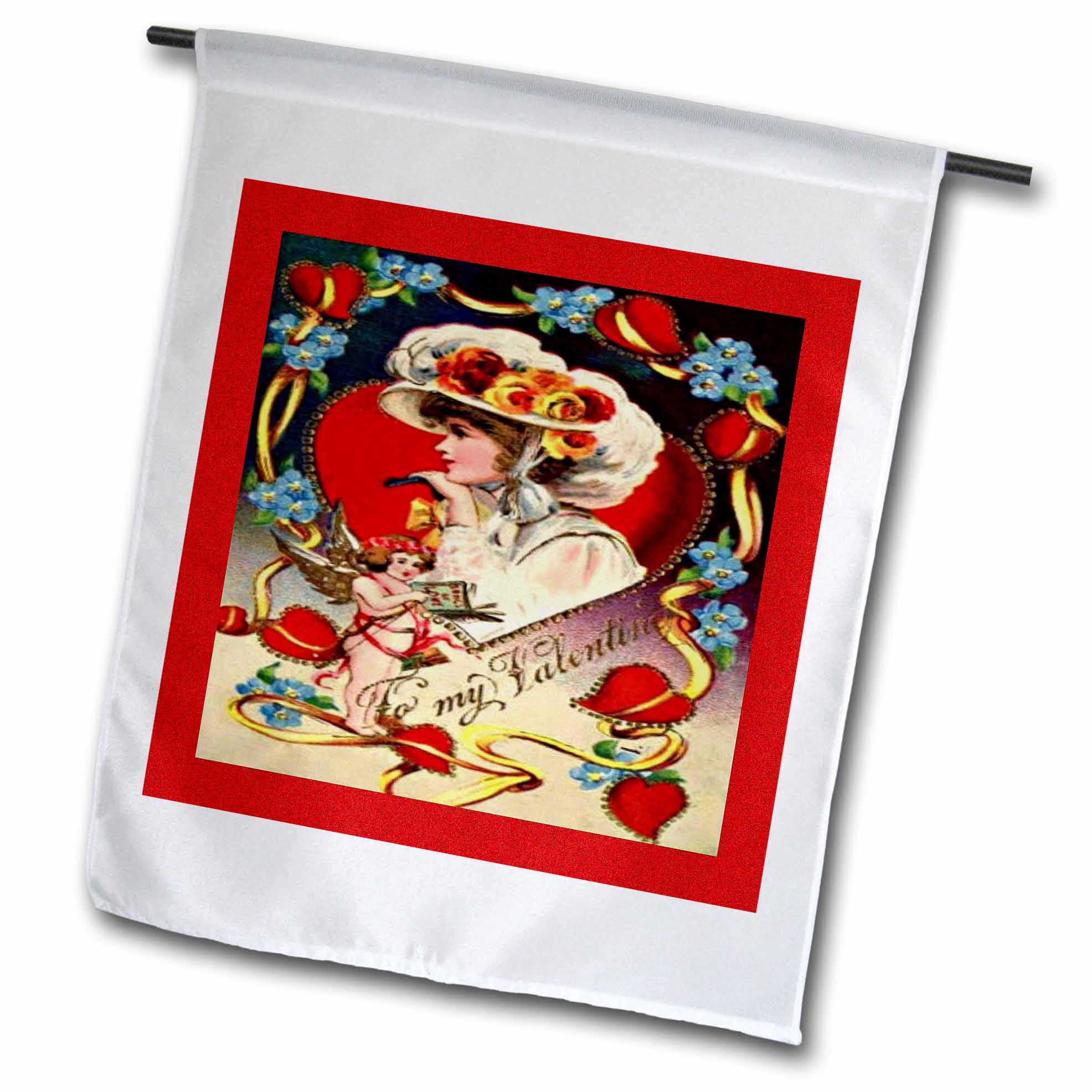 3dRose Vintage Valentine Day Lady - Garden Flag, 12 by 18-inch