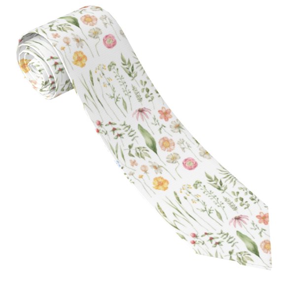 Xecao Wildflower Watercolor 2 Print Tie For Men Necktie Woven Jacquard Neck Ties,Classic Men's Tie