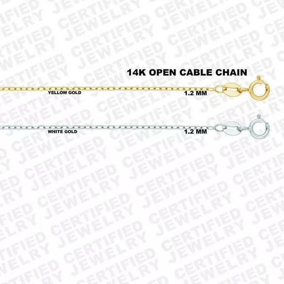 14K Gold Open Cable Link Chain Necklace, 16"- 20" inches , 1.2mm Thick,