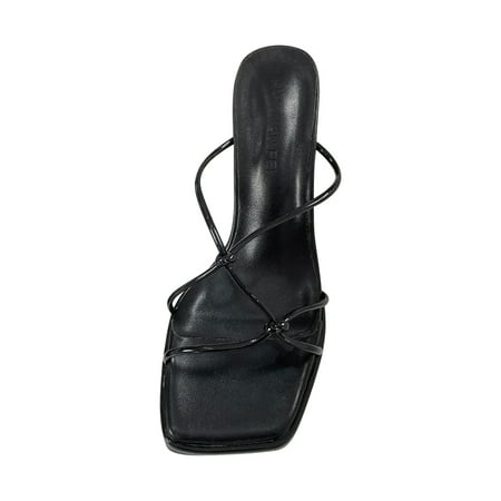 

YanHoo Strappy Heels For Women Dressy Low Heel Heeled Sandals Square Open Toe Slip On Slides Mules