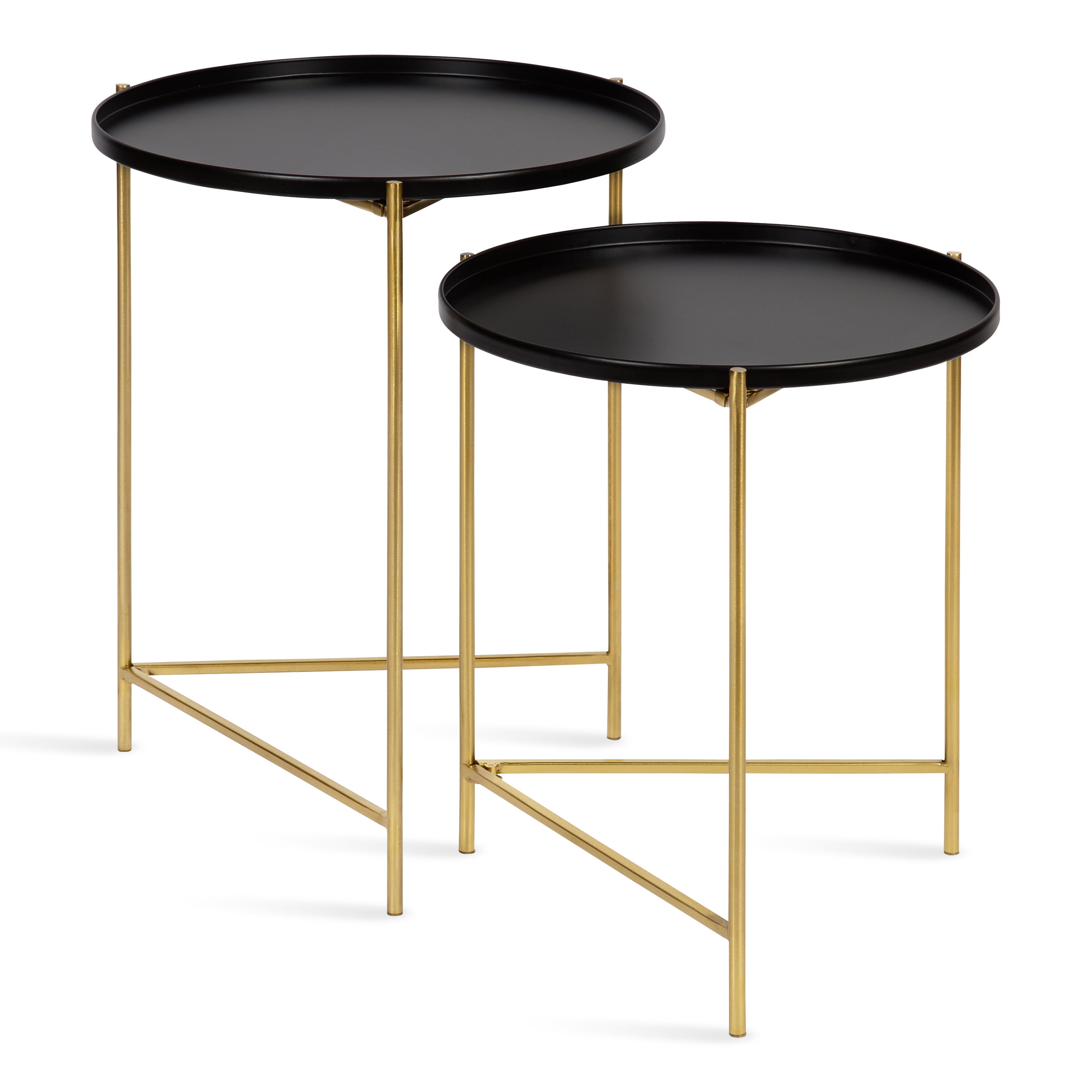 Ulani Modern Black and Gold Round Metal Nesting Side Table Set of 2