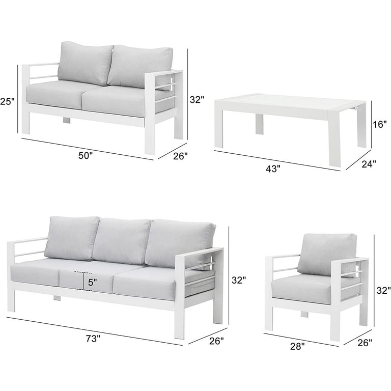 Superjoe 5 Pcs Outdoor Aluminum Furniture Set 7 Seats Patio Sectional Sofa Conversation Set Metal Sofa with 5 Inch Cushion and Coffee Table for