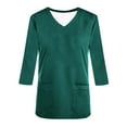 thumbnail image 4 of Htigea Scrubs for Women Solid Color V Neck 3/4 Sleeve Dressy Nursing Tops with Pocket Basic Workwear Uniform Shirts Green,S, 4 of 5