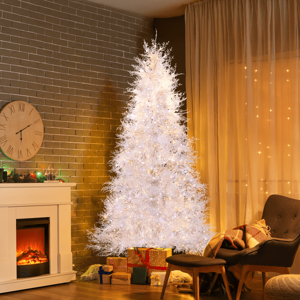 Alvantor 7 ft Artificial Christmas Tree with 400 LED Lights, 3 Color Modes, Stepless Dimming, 1218 PE Tips, White