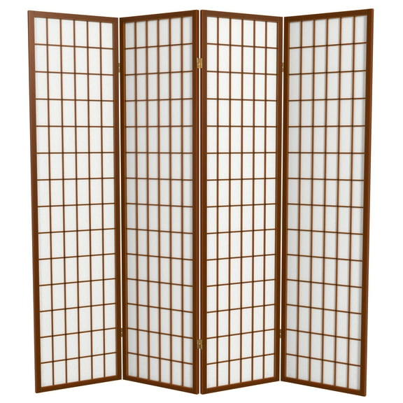 6 ft. Tall Window Pane Shoji Screen - Walnut - 4 Panels