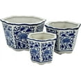 thumbnail image 2 of Galt International Blue & White Floral Porcelain Ceramic Decorative Flower Pot 8"/6"/4.5" Garden Pots Chinese Asian Design - Set of 3 Round Fluted, 2 of 15
